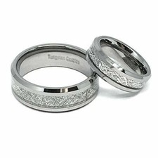 Men & Woman 8MM/6MM Tungsten Carbide Meteorite Inlay Engagement Band Ring set