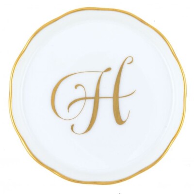 HEREND,  COASTER WITH MONOGRAM LETTER H ,  #600341-H  W/24KT GOLD, BRAND NEW