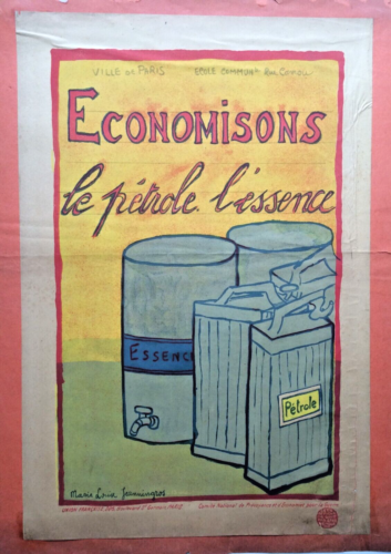 Rare AFFICHE ( de Musée ) GUERRE 14 18  "ÉCONOMISONS LE  PÉTROLE L'ESSENCE" 1916 - Afbeelding 1 van 5