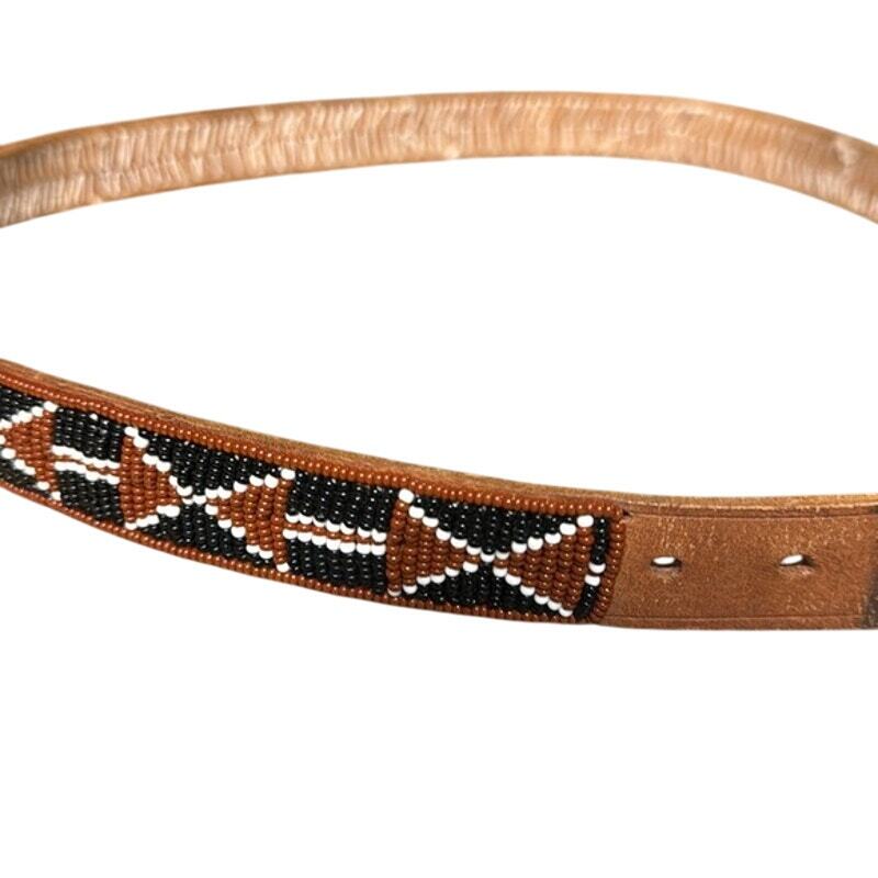 Vintage Leather Brown Red‎ Black Southwestern Boho Hand Beaded Belt 38 Long Vintage Leather Brown Red Black Southwestern Boho Hand  main image 2