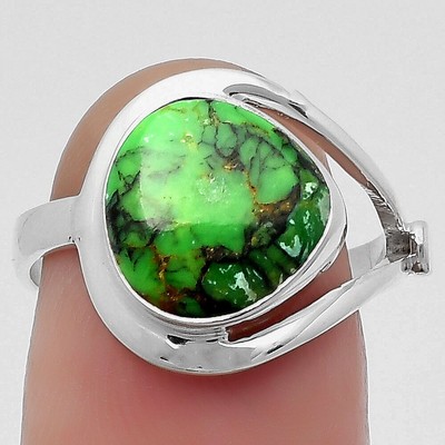 Natural Green Matrix Turquoise 925 Sterling Silver Ring s.7 Jewelry R-1081