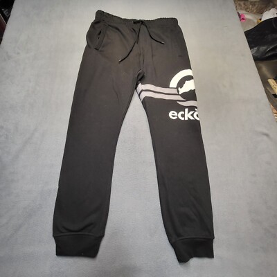 Ecko Unltd Joggers Mens Large Black Pockets Sweats Drawstring Spell Out Y2K