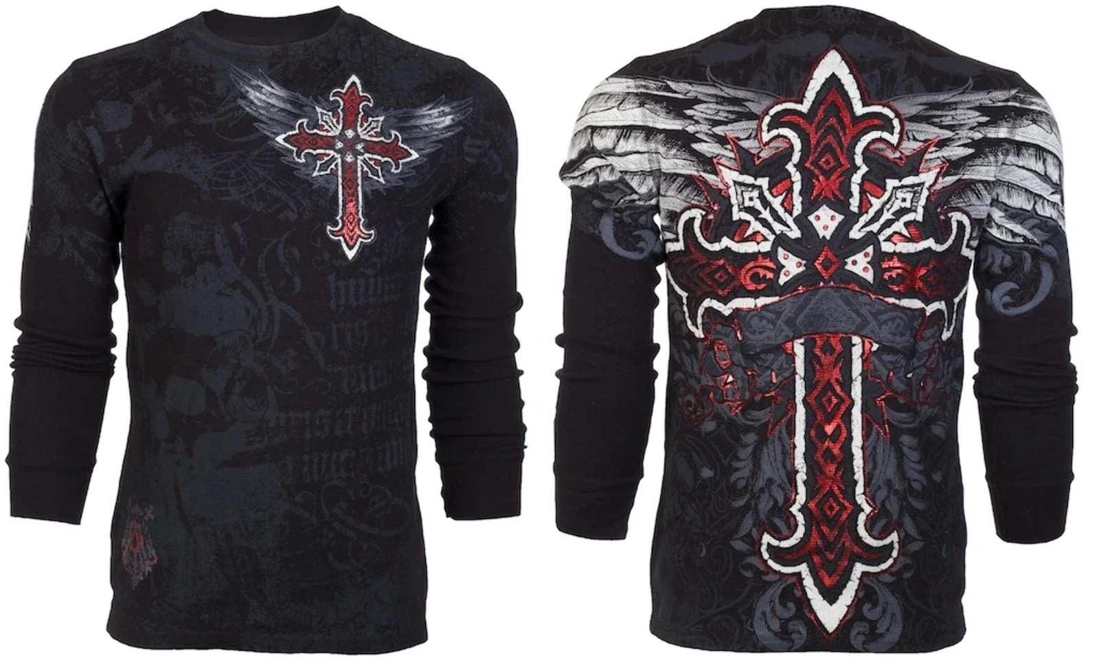 ARCHAIC by AFFLICTION Para Hombre Mangas Largas TÉRMICA BANDERA ROJA Motociclista Negra