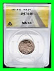 Stunning 1937-S 5c Buffalo Nickel - Graded ANACS MS64 Uncirculated
