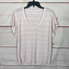 Gap Top Womens Medium Pink White Stripe T-Shirt Scoop Neck Short Sleeve Knit