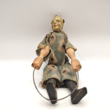 Antique Hand Carved Wooden Clown Doll 6" Folk Art Vintage