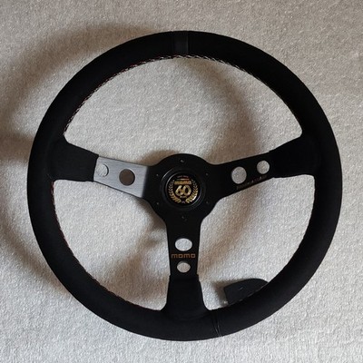 MOMO Anniversary Edition Black Suede Leather Steering Wheel 350mm 13.5in BSLAE