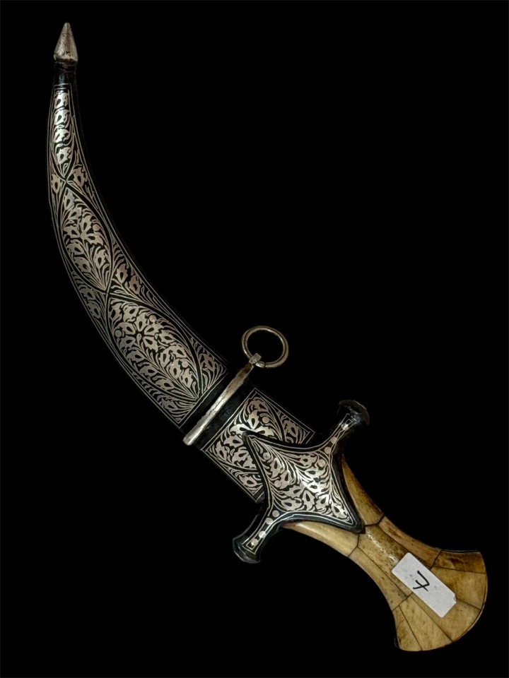 Cuchillo Mughal Indo Persa Plata Kofthgiri Trabajo Daga Damasco Hoja de Acero Foto 4 de 4