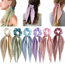 6 Pack Colorful Bow Hair Scrunchies Ribbon Satin Hair Ties Women Girls Hairbands
