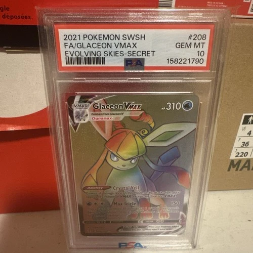 2021 POKEMON EVOLVING SKIES SECRET GLACEON VMAX PSA 10 #208