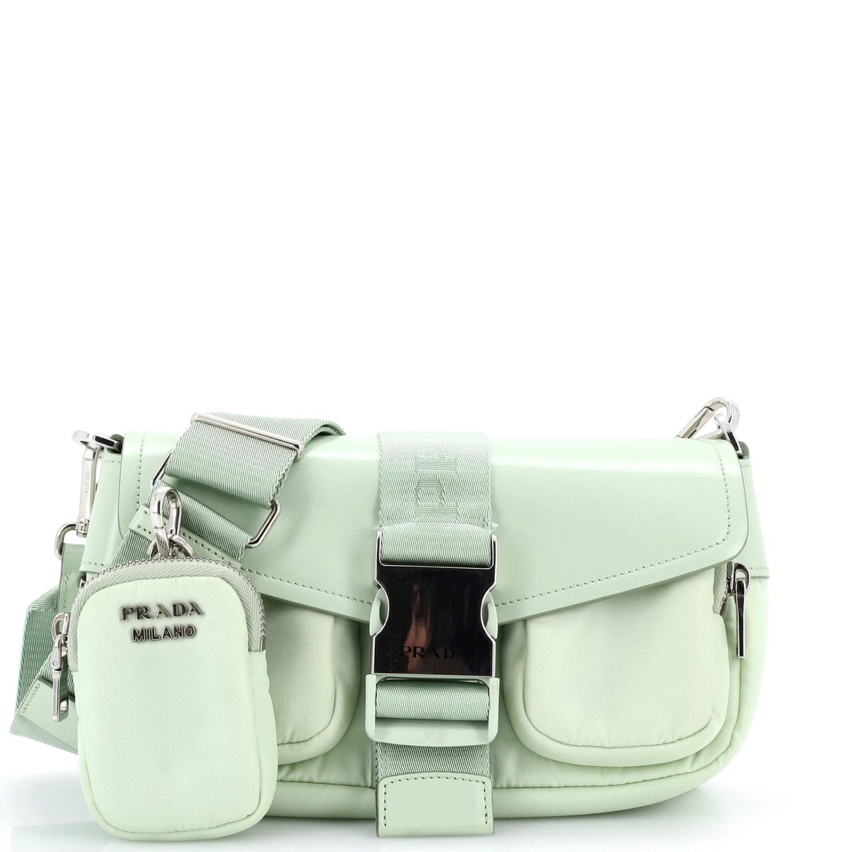 PRADA プラダ ジャージ グリーン/ホワイト Prada Buckle Pocket Crossbody Bag Spazzolato Leather and Tessuto