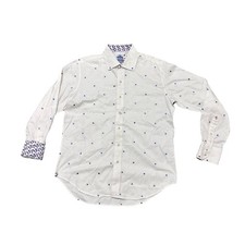 Robert Graham Button Up Shirt White Tonal Print Flip Cuff Mens L