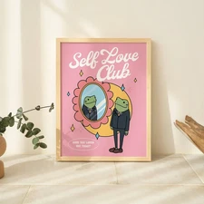 Frog Self Love Club Wall Print, Digital Download Print, Retro Affirmation Art