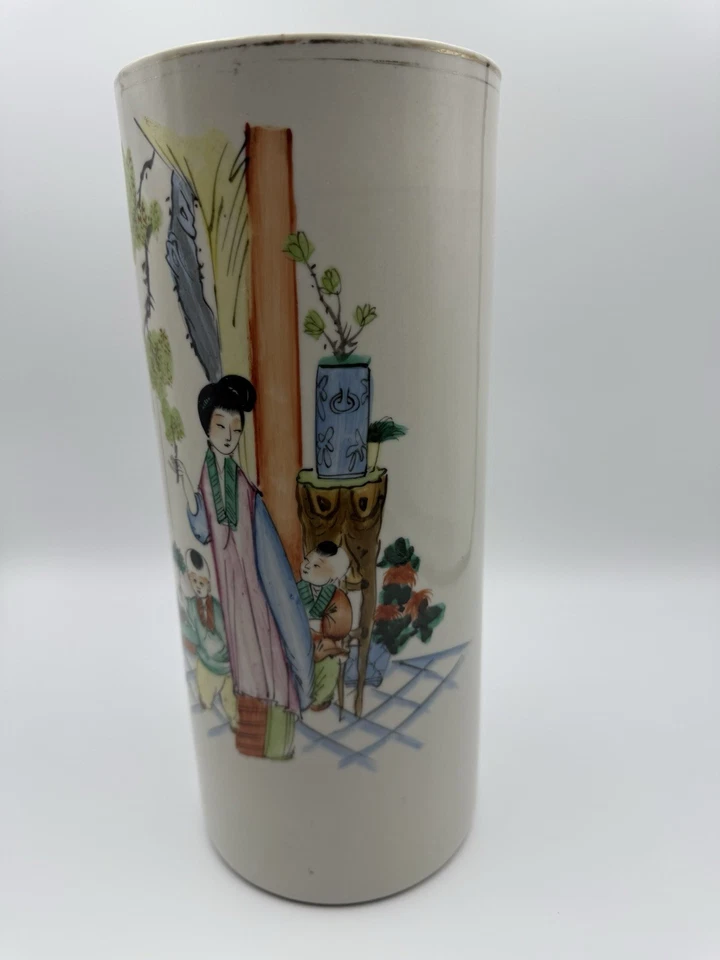 Antique Chinese Famille Rose Porcelain Brush Pot Vase 11.5’’T - Image 2 of 4