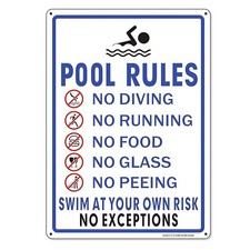 Pool Safety Sign - 10" x 13" Weather-Resistant Metal Swimming Pool 5 RULES