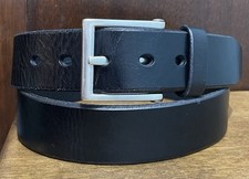 Men  s Black Full Grain Cowhide Belt Sz 38 1.5  Wide Stainless Bkl EUC