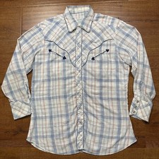 Vintage H Bar C Pearl Snap Shirt Mens L White Tartan Plaid Long Tail Rancher VTG