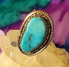 Vintage Ring Fred Harvey Era 925 Sterling Silver Blue Turquoise Halo Roped Sz7.5