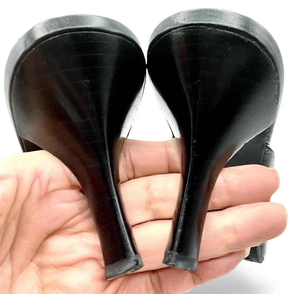 AK ANNE KLEIN IFLEX 8M Mule 3” Bombas de Salto Biqueira Pontiaguda Borlas Couro Preto Confortável - Imagem 3 de 4