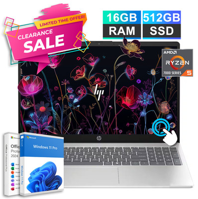 NEW HP Laptop Notebook 15.6 Touch AMD Ryzen 5 16GB RAM 512GB SSD Office 2024 Pro