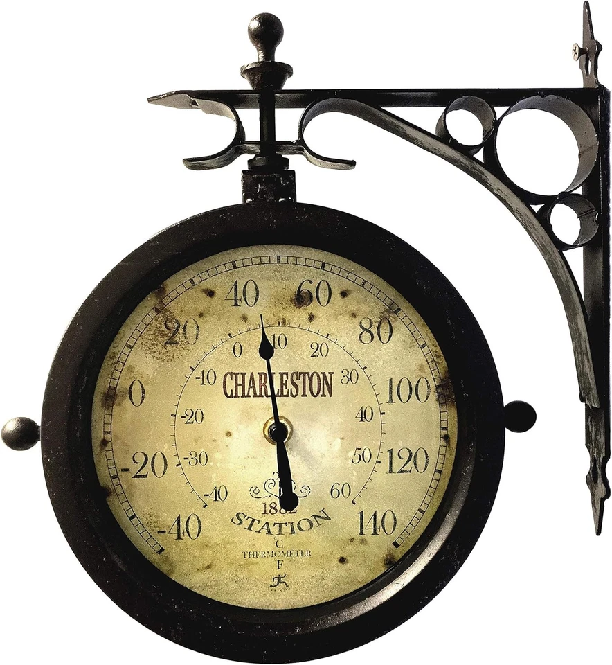 Infinity Instruments Charelston Metal Outdoor Clock, Waterproof Double Black  - Image 2 of 4