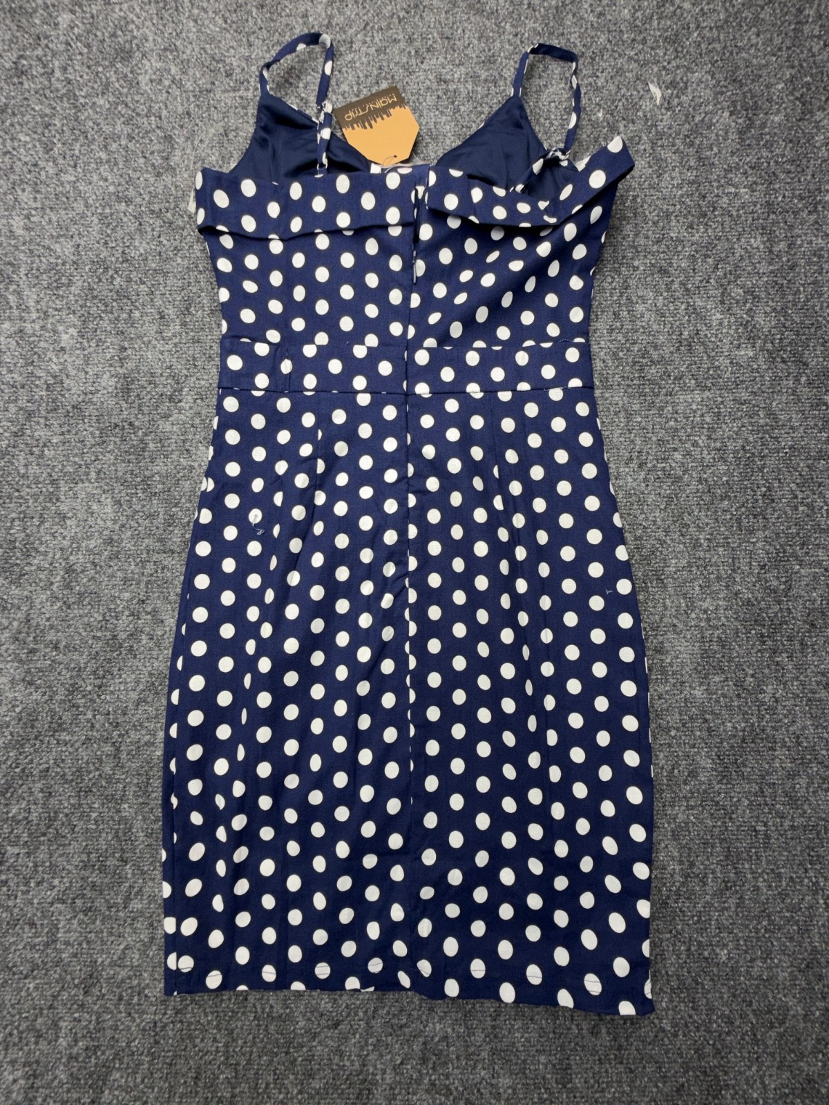 Main Strip NEW Polka Dot Midi Dress Blue White Retro Pinup Medium image 7