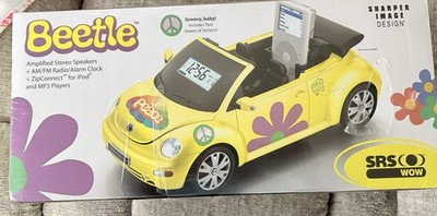 Sharper Image Beetle Clock Radio AM/FM Stereo Speakers Yellow Car Flower Power