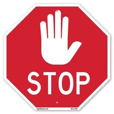 Stop 10 inch X 10 inch Octagon Plastic Sign Weather Resistant, UV Protected for