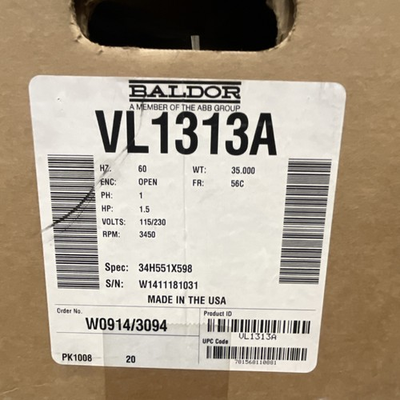 #ad Baldor Reliance VL1313A 1.5 HP 115 230V 3450 RPM 56C Single Phase Motor $355.00