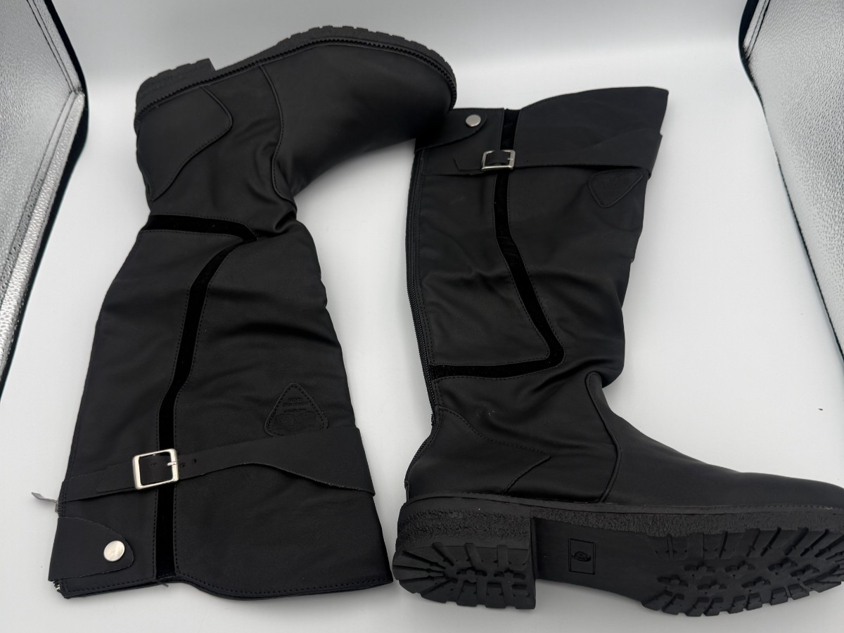 Women's Black Knee High Riding Boots Buckle Lug Sole Back Zip Size 40 US 9