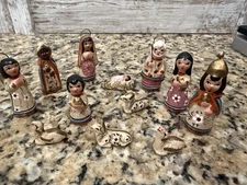 Mexican Pottery Nativity Set  12 Piece Tonala Miniature 1990’s Vintage Christmas