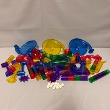 Marble Run Lot Translucent Parts and Pieces with Marbles