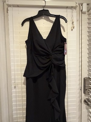 OEZ Womens Black Solid V-Neck Sleeveless Ruffle Maxi Dress L | eBay