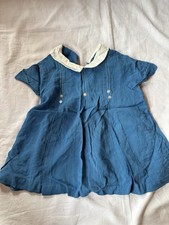 Vintage Baby Dress - Blue With White Eyelet Collar