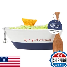 WP At the Lake 7" Blue Boat Serving Dish w/Oar - Seafood/Snack/Appetizer