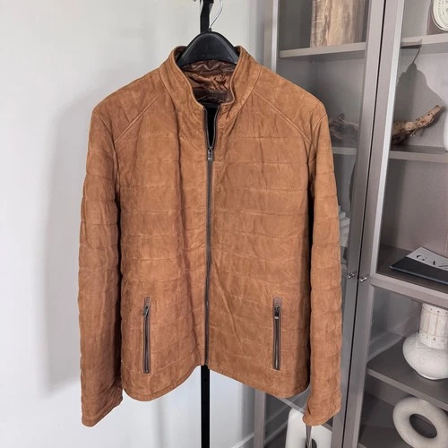 Overland Gavin Quilted Suede Tobacco Brown Zip Up Jacket XXL NEW Tan Leather - product listing photo