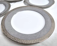 4 Royal Gallery Platinum Buffet Accent Salad Plates 8 1/2" Gray Band Plate Set