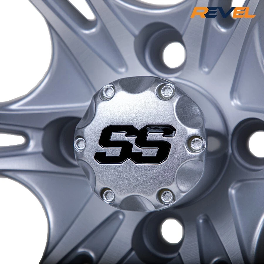 Set of 4, GTW Spyder 14" Matte Silver & Machined Golf Cart Wheels, 14x7, ET -.25 Foto 4 de 4