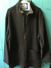 MENS WOOLRICH WOOL COAT WITH ZIPPER FRONT BLACK W/GRAY INSIDE L