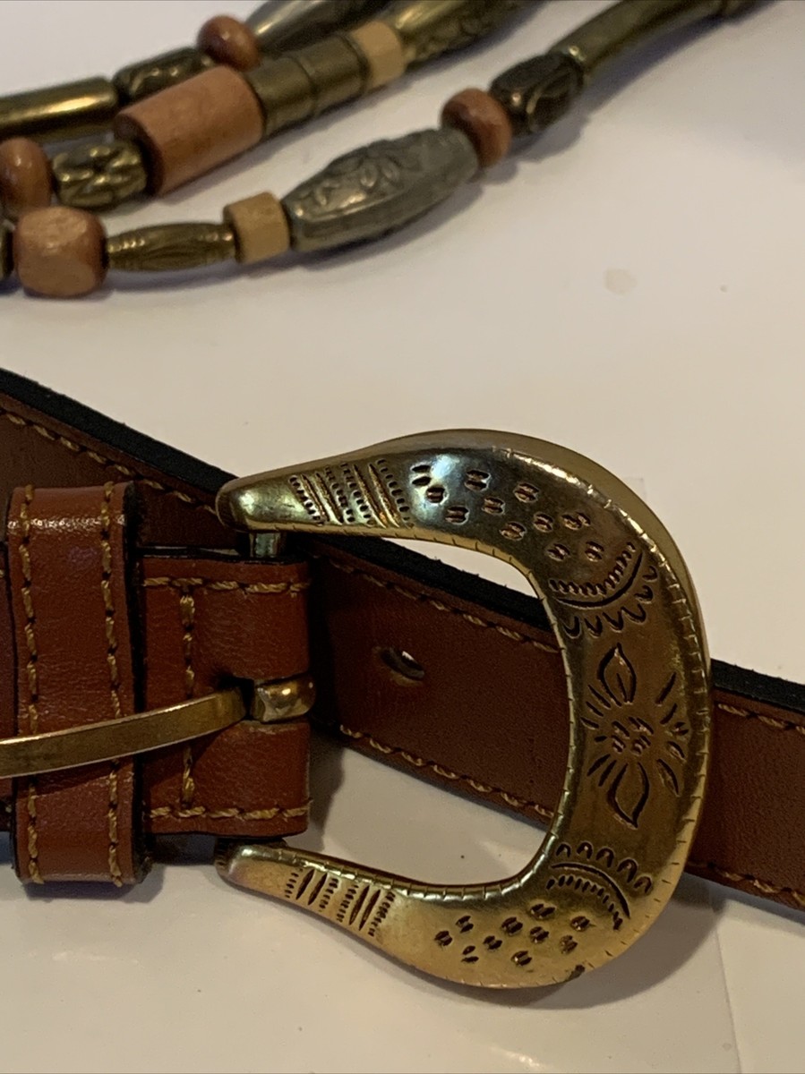 Vintage The Limited Genuine Leather Brown Beaded Belt Size  display picture 1