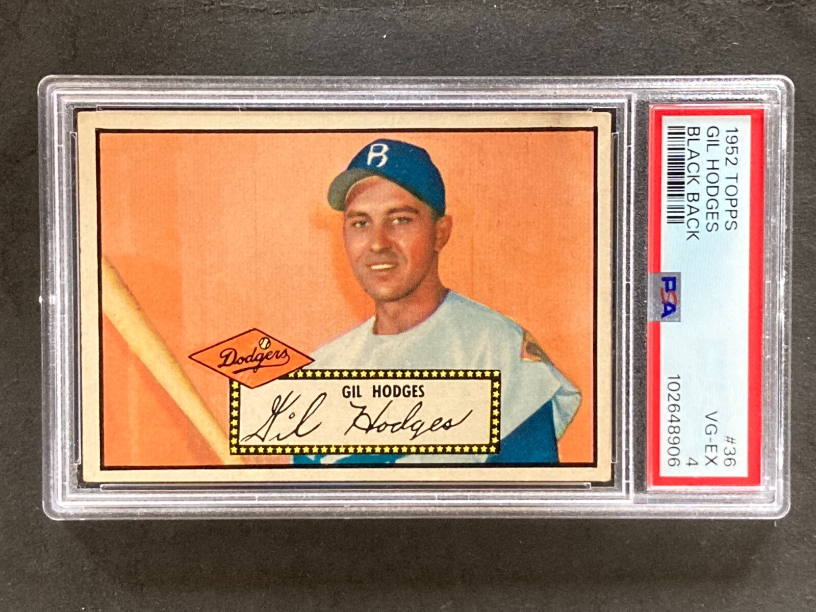 1952 Topps #36 Gil Hodges Black Back Set Break PSA 4