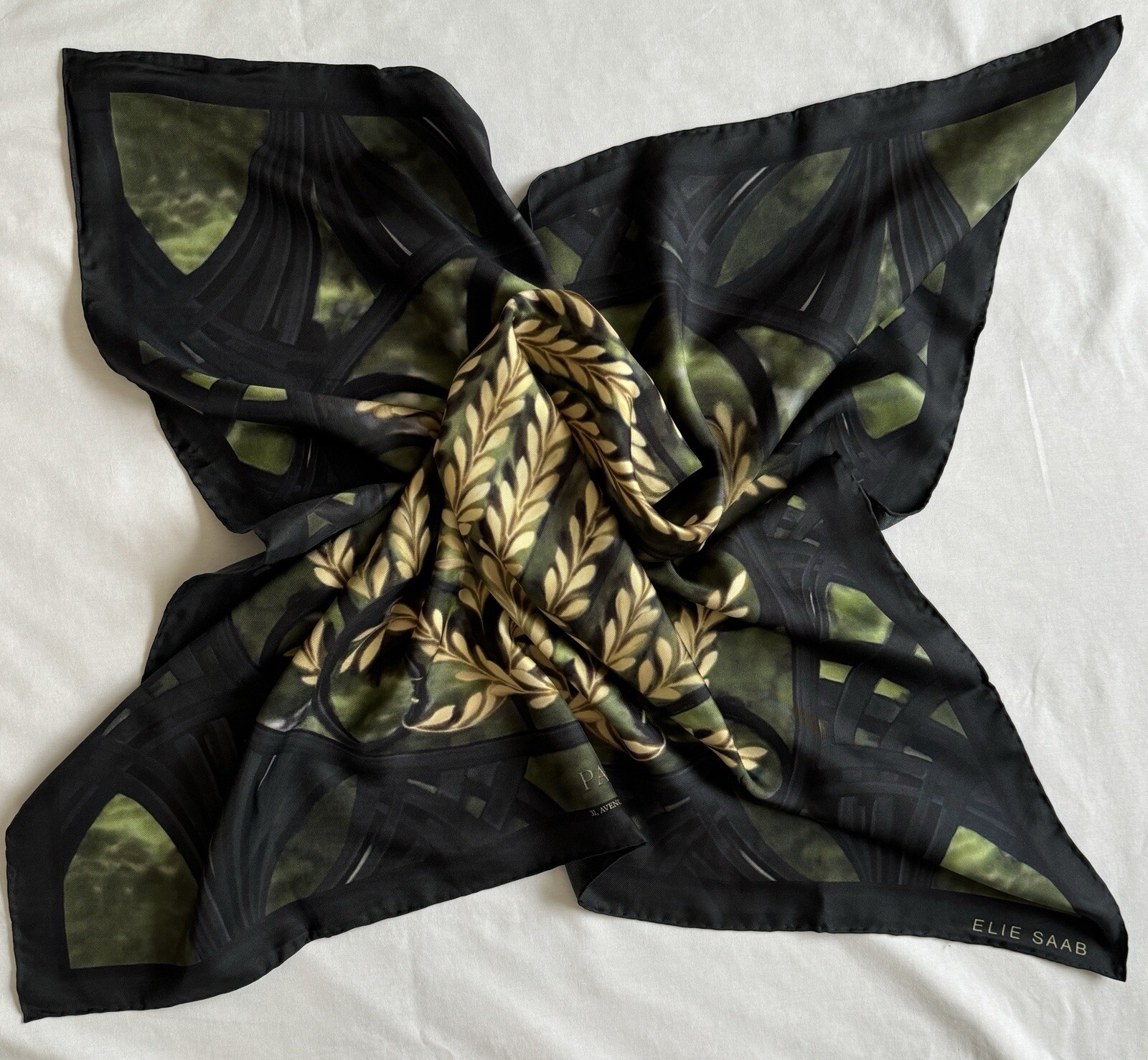 Ellie Saab Silk Square Scarf Green 34” image 5