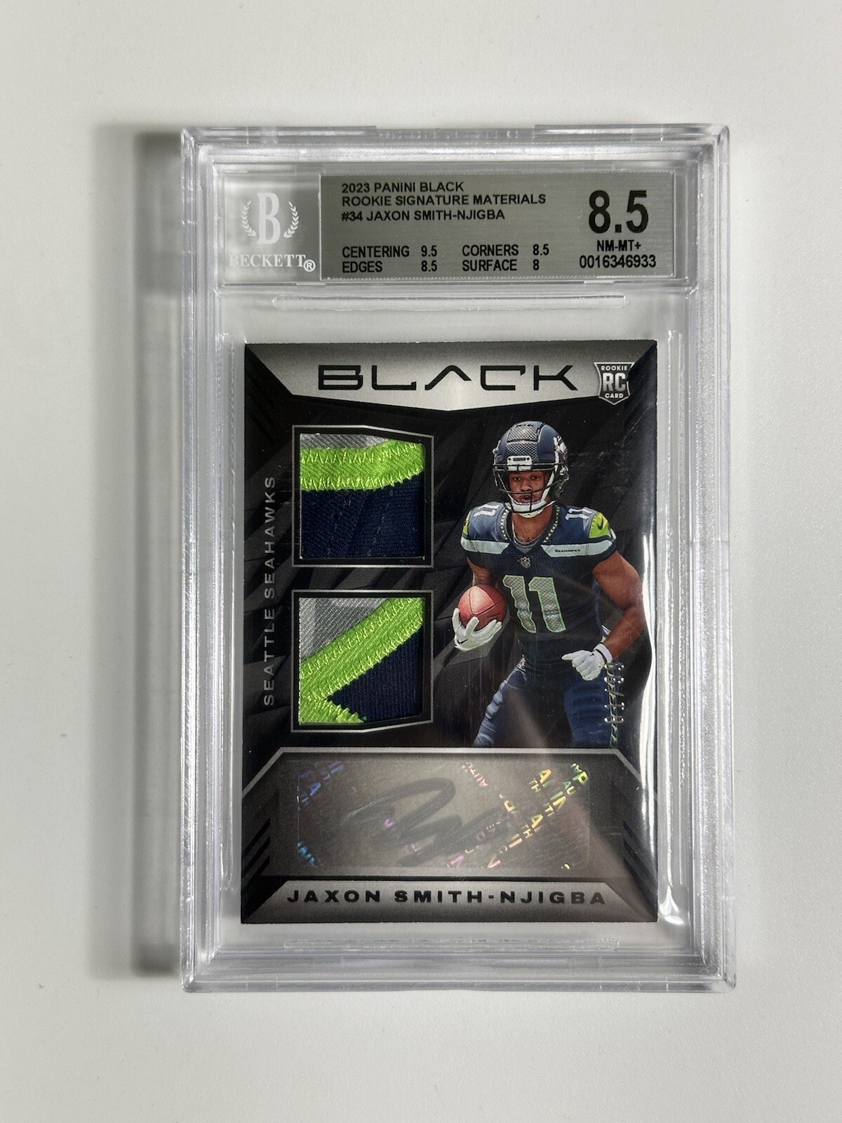 Jaxon Smith-Njigba Panini Black Rookie Signature Materials #RSM34 Emerald