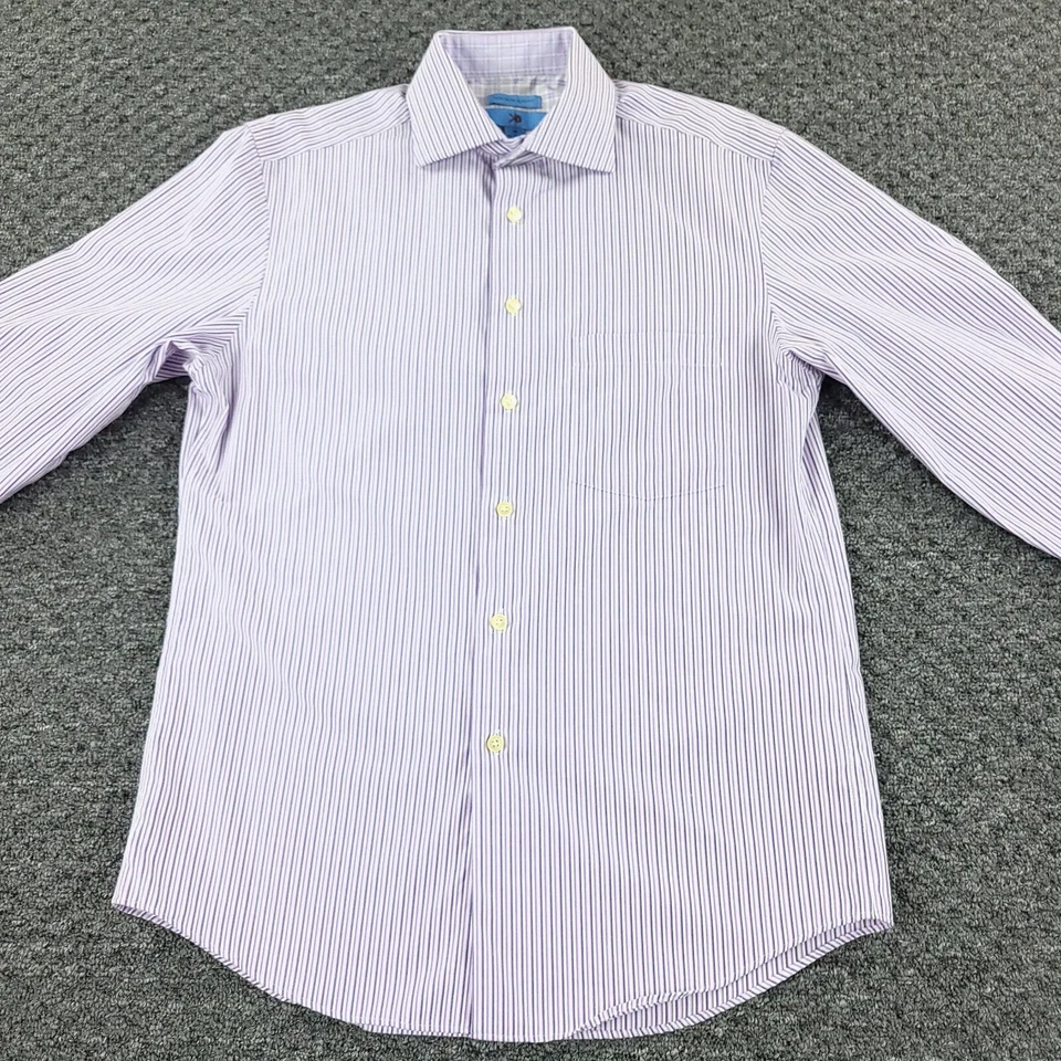 Camisa Egara Para Hombres 15-15 1/2 Púrpura Rayas Calce Ajustado Puño en Contraste Oficina Informal Foto 4 de 4