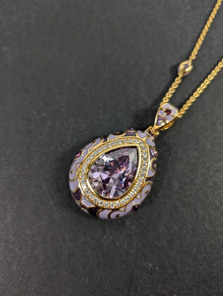 Lauren G Adams Necklace Purple Stone Teardrop Pendant Enamel Rhinestone Ornate - Image 2 of 4
