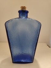 Cobalt Blue Embossed Glass Bottle With Cork