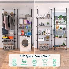 4-Tiers- 97 to 116" Adjust Tension Pole room Toilet Organizer Shelves Rack Black