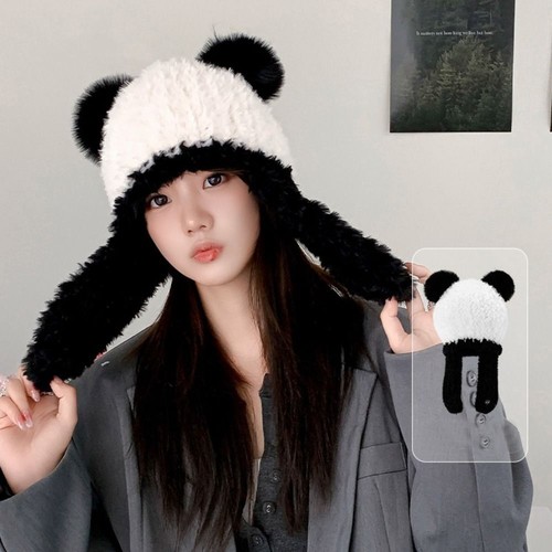 Chapeau De Panda En Peluche Pour L'hiver - Chapeau Chaud En Polaire
