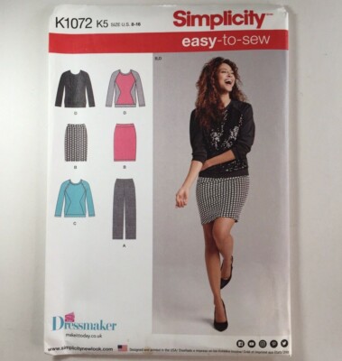 Simplicity 1072 Easy Raglan Top T-Shirt Hose Rock Damen Neu ungeschnittenes Muster