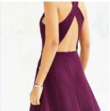 Silence + Noise Open Cross Back Fit & Flare Dress In Maroon Size Small
